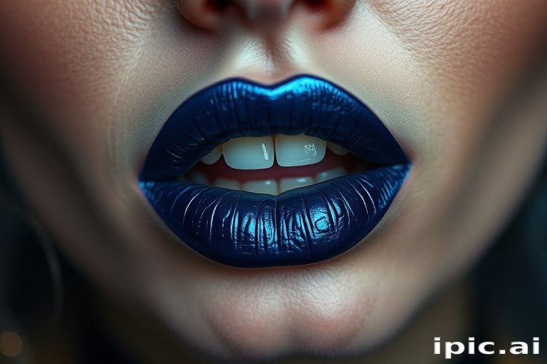 Midnight blue woman lips with metallic sheen, perfect for edgy and alternative makeup looks