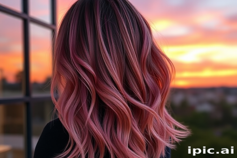 Sunset-inspired balayage melding warm oranges, pinks, and purples, Twilight's hair captures the essence of a beautiful dusk sky, with long layers adding dimension and movement