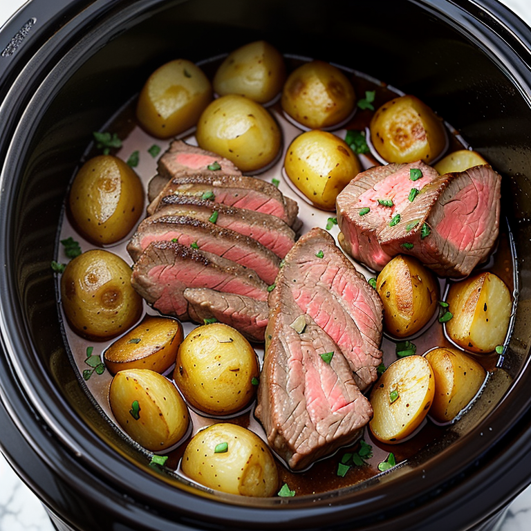 steak and potatoes in crockpot