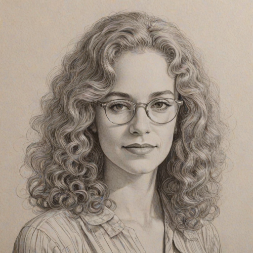 Sublime Carole King, pencil sketch, portrait of Sublime woman 1971s in glasses, hair style beatnik, outline, clear lines, fine lines, 8k