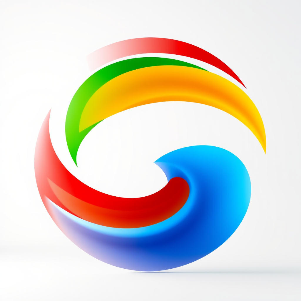Create a vibrant and sleek circular logo design with smooth color transitions of red, green, blue, and orange, captured using a DSLR camera at f/5.6 aperture, ISO 100, 24mm focal length, in a bright studio setting with softbox lighting to enhance detail and colors.