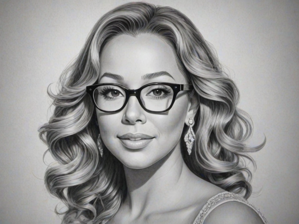 Radiant Mariah Carey, pencil sketch, portrait of Alluring woman 1953s in glasses, hair style beatnik, outline, clear lines, fine lines, 8k
