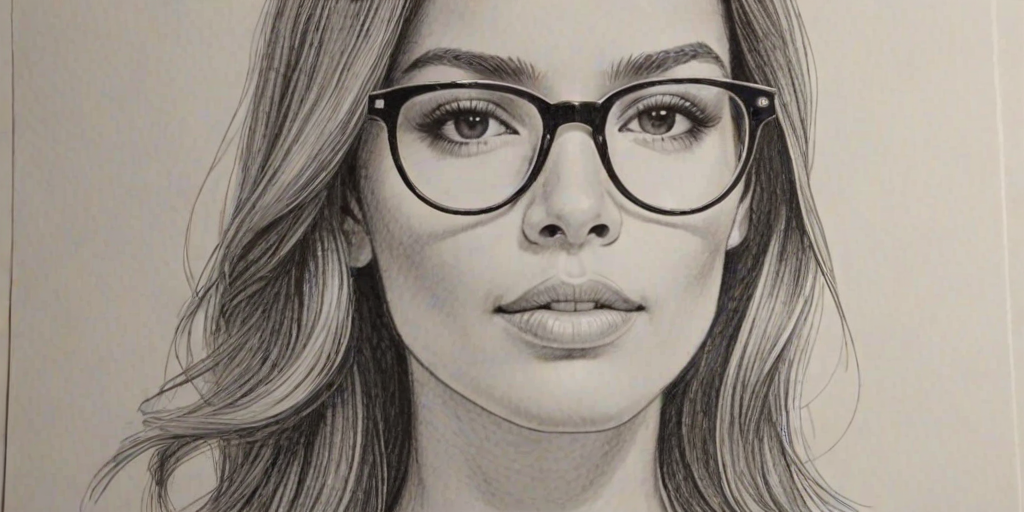 Exquisite Nadine Velazquez, pencil sketch, portrait of Gorgeous woman 1965s in glasses, hair style beatnik, outline, clear lines, fine lines, 8k