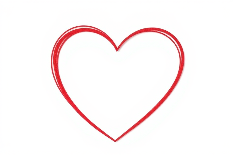 Create a high-resolution image of a simple outlined heart shape against a white background, use a DSLR camera with a 50mm lens, f/1.8 aperture, ISO 100, and a soft natural light setting for enhanced clarity and detail.