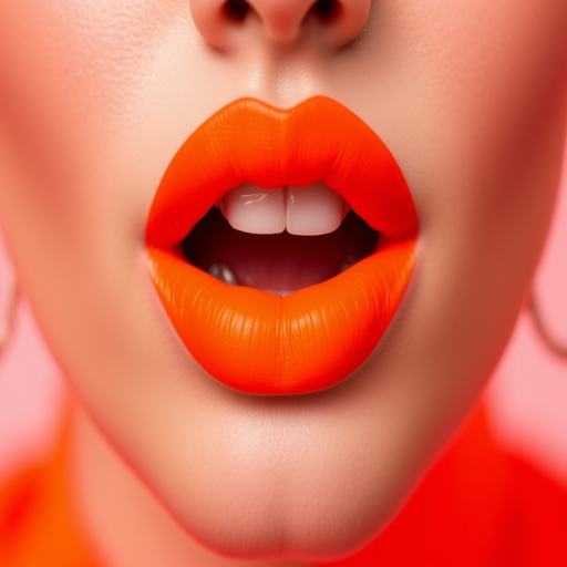 Matte neon orange lips, known as "Citrus Burst," provide a vibrant pop of color and a long-lasting formula that stays put all day