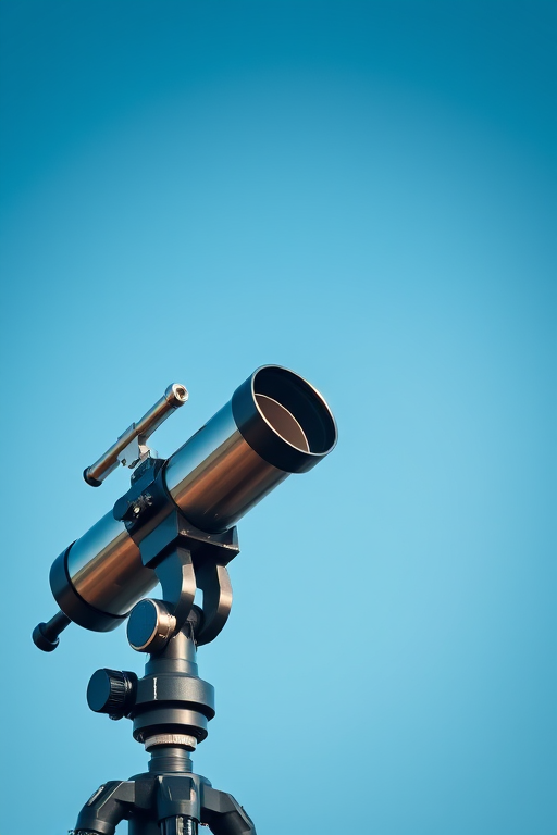 telescope in a clear blue sky background, high dynamic range, f/8 aperture, 1/250 sec exposure, 50mm lens, natural light, DSLR style