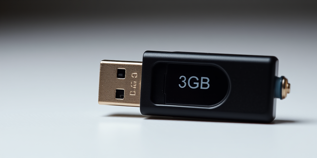 Create a high-resolution image of a black 32GB USB flash drive, positioned at a slight angle to showcase its design, using a DSLR camera with a 50mm lens, aperture set to f/2.8, ISO 100, and a soft light source for an enhanced visual effect.