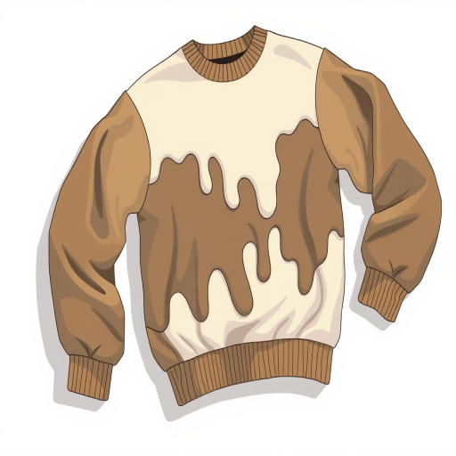A detailed illustration of a sweater with a unique melting design, flat lay perspective, high-resolution vector style, soft natural lighting, DSLR camera settings at f/2.8, ISO 100, 50mm lens.