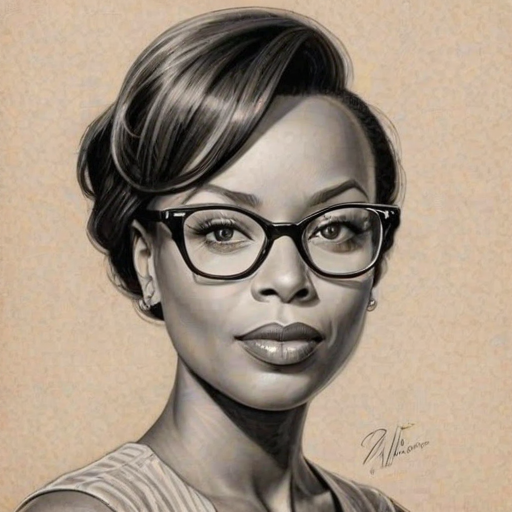 Alluring Aisha Tyler, pencil sketch, portrait of Fetching woman 1950s in glasses, hair style beatnik, outline, clear lines, fine lines, 8k