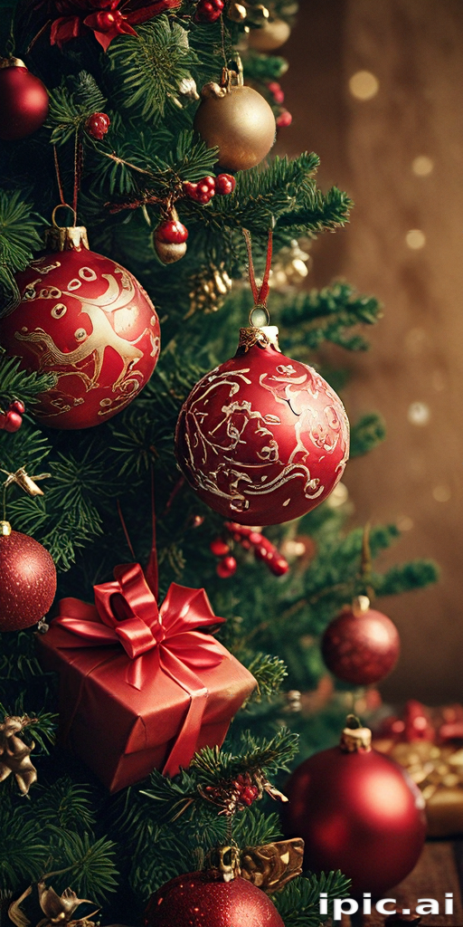 Festively Decorated Christmas Tree with Beautiful Red Ornaments and Gifts