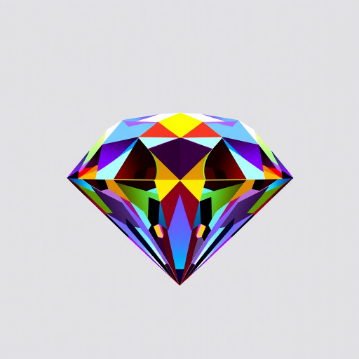Create a high-resolution image of a diamond icon with a transparent background, using a DSLR camera with a 50mm lens, aperture set to f/8, ISO 100, shot from a top-down view with vibrant colors and sharp details.