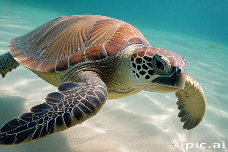 Majestic Sea Turtle Gracefully Swimming Through Crystal Clear Ocean Waters
