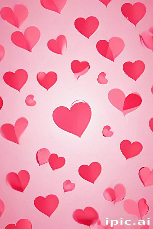 Colorful Pink Hearts Floating on a Soft Pastel Background of Love