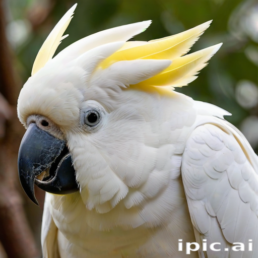 A Majestic White Cockatoo with Striking Yellow Crest Feathers in Nature.