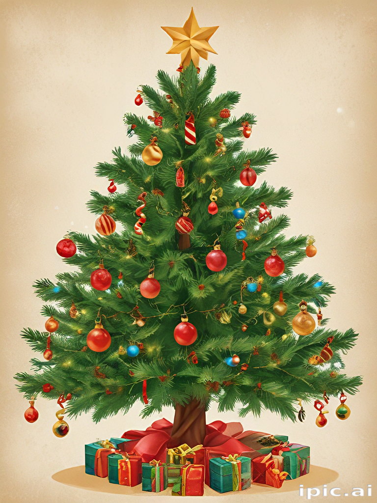 Festively Decorated Christmas Tree Surrounded by Colorful Wrapped Gifts ...