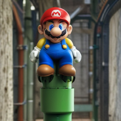 Super Mario is standing on top of a green pipe.