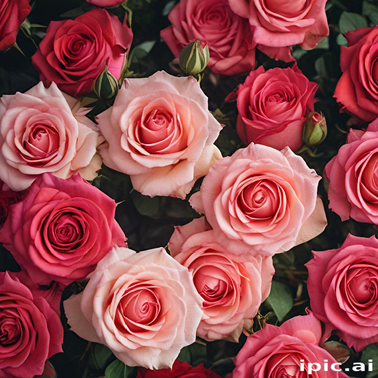 Big Picture Red Roses Pink Roses Stunning Arrangement of Pink and Red Roses in Full Bloom