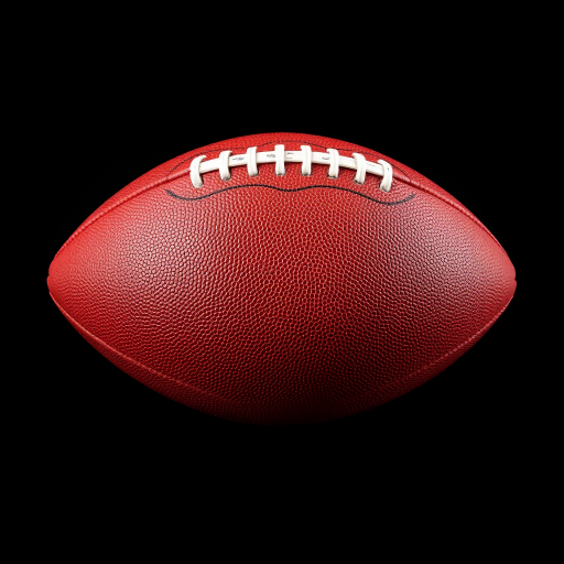 Create a high-resolution image of a traditional American football against a solid black background with a 50mm lens, f/1.8 aperture, ISO 100, and 1/200s shutter speed, using a digital DSLR camera for crisp detail and vibrant colors.
