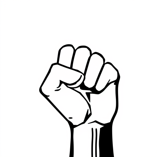 create a high-contrast black fist symbol against a white background, using a DSLR camera with 50mm lens at f/2.8, ISO 100, 1/200 sec, shot from a slightly elevated angle to enhance depth and detail