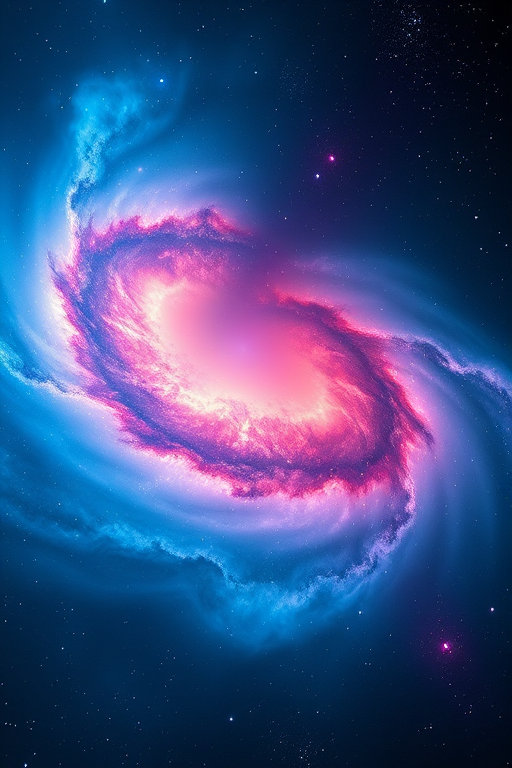 Create a high-resolution digital artwork of a vibrant galaxy scene with swirling nebulae and stars, using a DSLR camera with a 24mm lens, f/2.8, ISO 800, capturing in a wide-angle view, with a long exposure to enhance the luminous colors and depth.