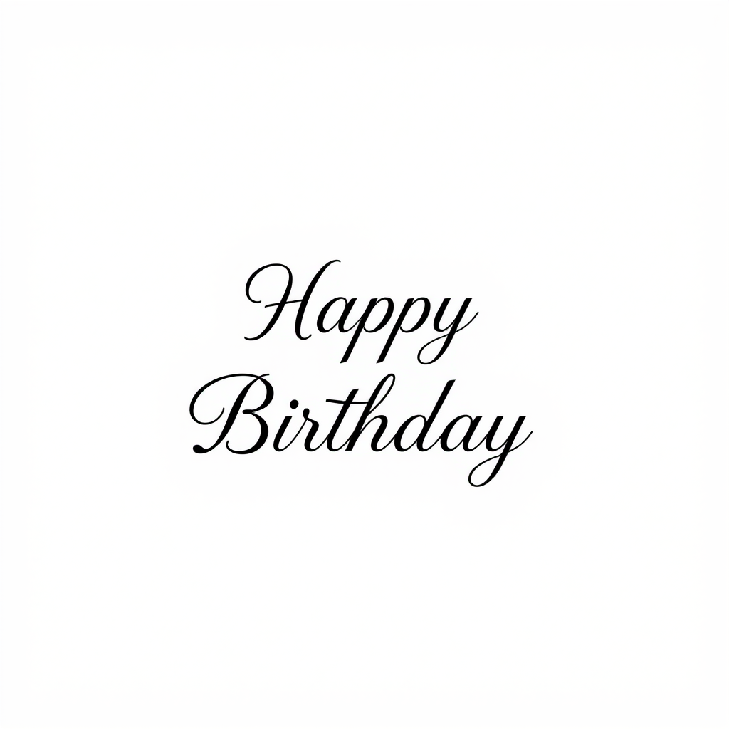 Create a minimalist design featuring the words Happy Birthday in elegant cursive typography on a plain white background.