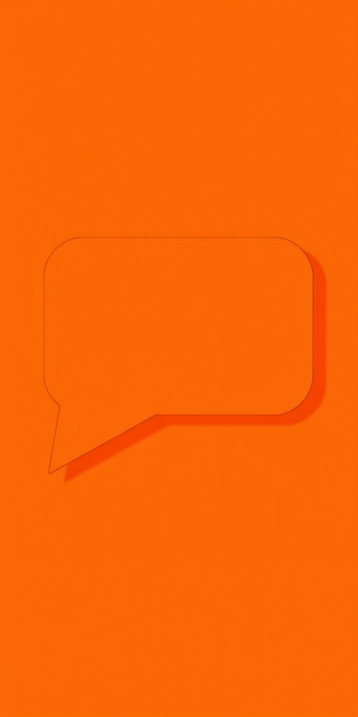Create a high-resolution graphic of a speech bubble with angled brackets inside, set against a warm orange background, using a Canon EOS 5D Mark IV with a 50mm lens, aperture f/1.8, ISO 200, and a soft focus style for a modern flat design aesthetic.