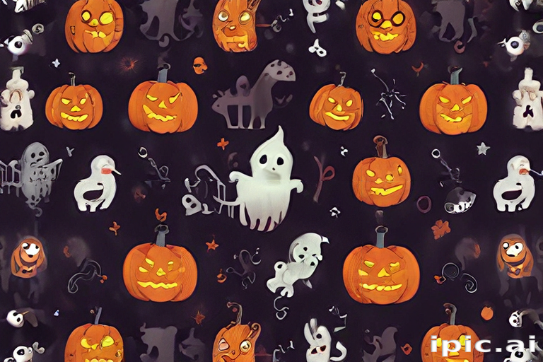 A Whimsical Halloween Pattern Featuring Pumpkins, Ghosts, and Spooky ...