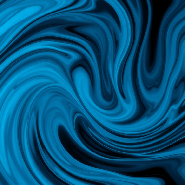 Create an abstract image with swirling patterns and contrasting light blue and black colors, using a Canon EOS R camera, 50mm lens, f/1.8 aperture, ISO 100, and a soft-focus style for a dreamlike effect.