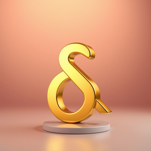 generate a high-resolution 3D render of a shiny gold ampersand symbol on a gradient background with a shallow depth of field, using a Canon EOS R5 camera with a 50mm f/1.2 lens, settings at ISO 100, f/1.2, shutter speed 1/200 sec, and soft diffused lighting