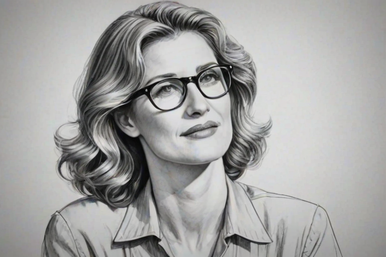 Radiant Laura Dern, pencil sketch, portrait of Appealing woman 1939s in glasses, hair style beatnik, outline, clear lines, fine lines, 8k