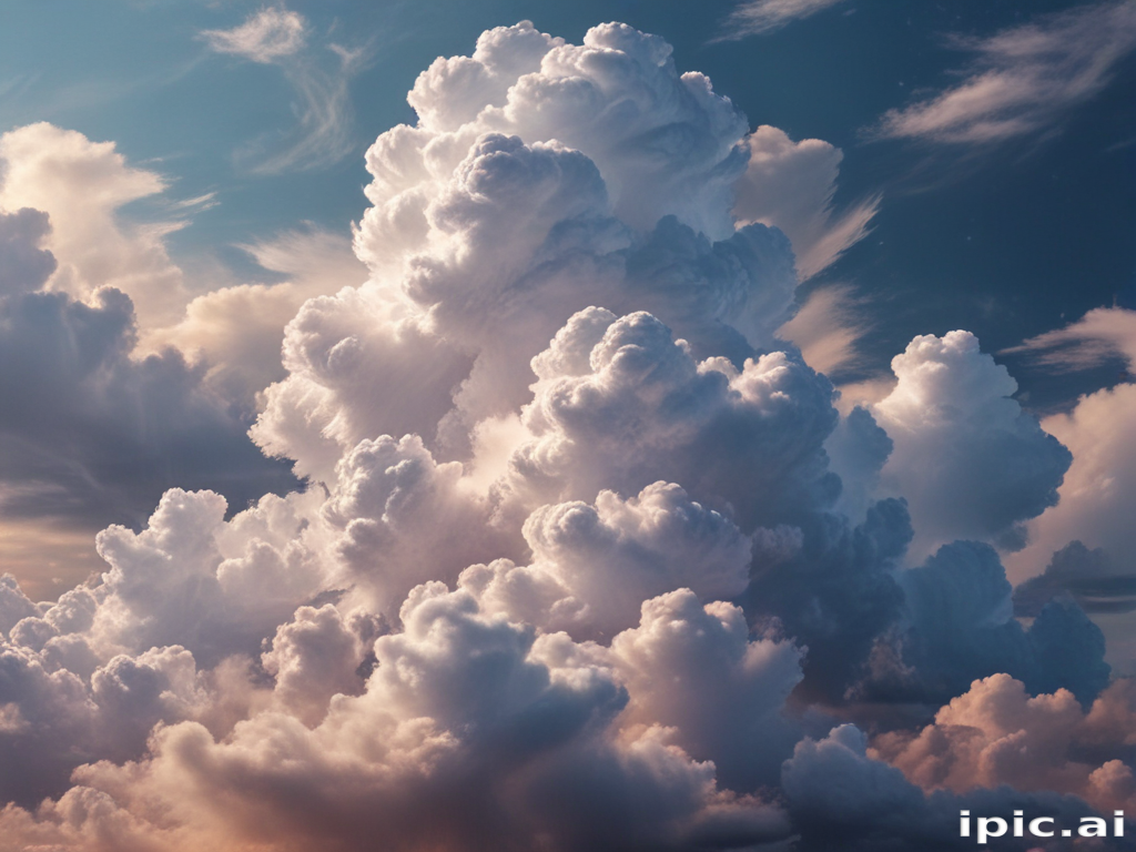 Majestic Towering Clouds Illuminated by Soft Sunset Light in the Sky