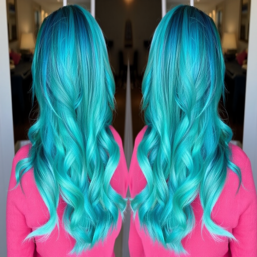 Teal to turquoise color melt on long, mermaid-inspired waves, dubbed "Lagoon Luxe," showcasing a gradient of ocean-inspired hues and a pearlescent sheen