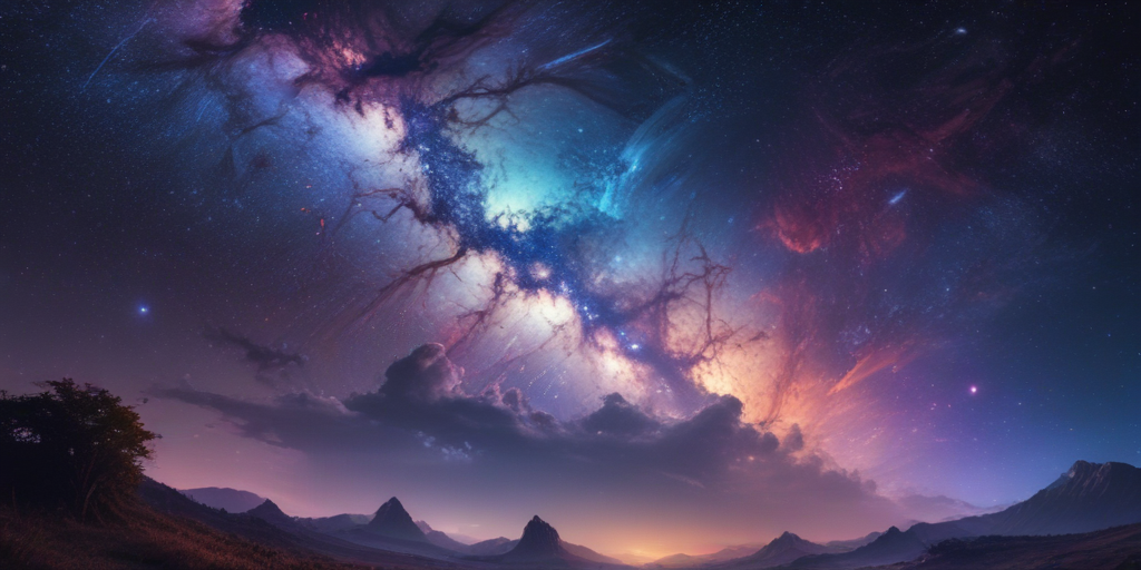 Stunning Cosmic Landscape with Vibrant Colors and Majestic Mountains at ...