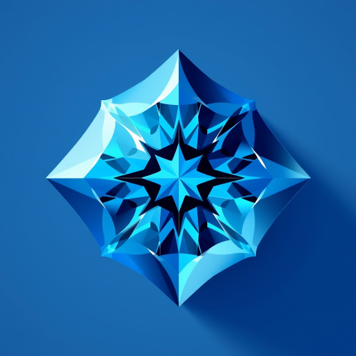 high-resolution digital illustration of a blue diamond in a geometric design, captured with a DSLR camera, f/2.8 aperture, ISO 100, 50mm lens, top-down view, bright lighting for enhanced clarity and detail