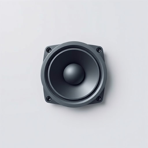 Create a high-resolution image of a speaker icon with sound waves, using a DSLR camera with a 50mm lens, f/1.8 aperture, ISO 100, 1/200 sec shutter speed, top-down view, minimalistic style, and vibrant color contrast for clarity and impact.