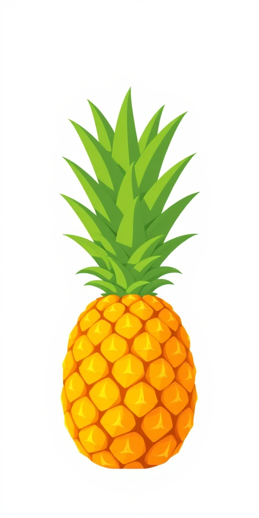Create a high-resolution vector illustration of a pineapple with a bright yellow body and vibrant green leaves, using a digital drawing tablet, set at 300 DPI, in a flat design style, with a focus on clean lines and bold colors.