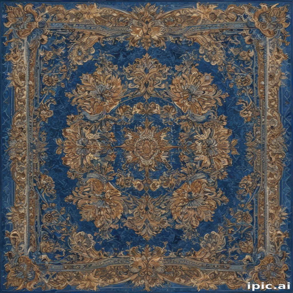 Intricate Floral Design on Rich Blue Background with Elegant Details