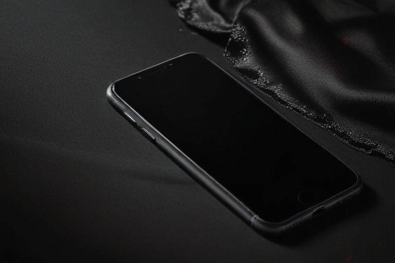 Elegant Black Smartphone Resting on a Dark, Luxurious Fabric Background