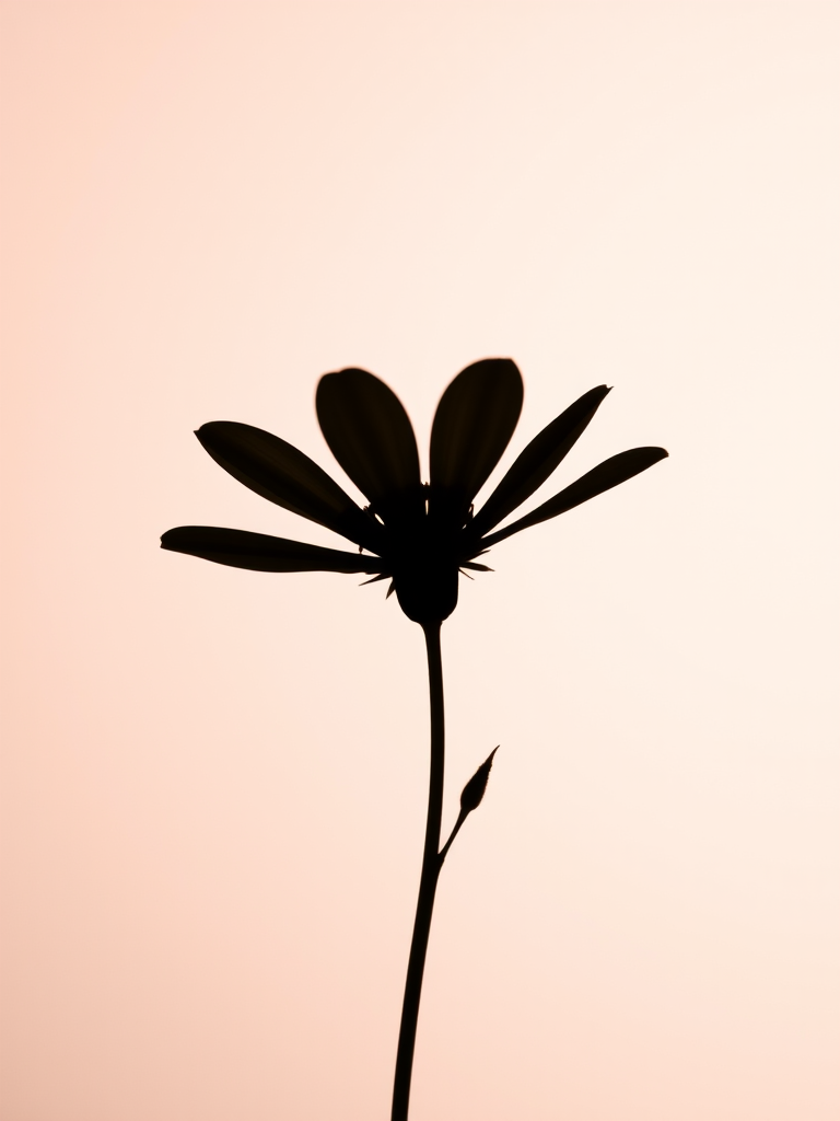 Create a high-resolution image of a stylized flower silhouette against a gradient background, captured with a DSLR camera at f/2.8 aperture, 1/250s shutter speed, ISO 100, using a macro lens for sharp detail, set in portrait orientation for emphasis on the flower's shape.