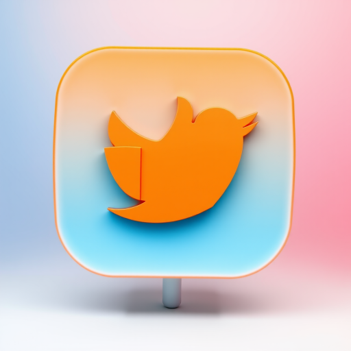 Generate an image featuring a stylized Twitter logo with a thumbs up icon in bright orange and white colors, using a DSLR camera with a 50mm lens, aperture set to f/1.8, ISO 100, focal length 50mm, shot from a straight-on angle for clarity and high contrast.