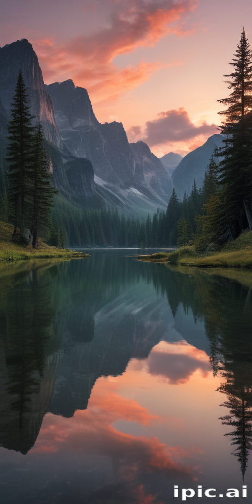 Tranquil Mountain Landscape at Sunset Reflecting in Serene Lake Waters