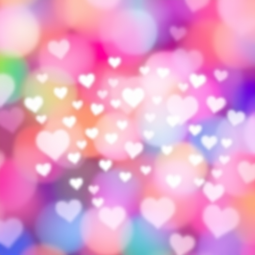 Generate an abstract colorful heart-shaped design with scattered white hearts on a vibrant, blurred background, captured with a DSLR camera at f/2.8, ISO 100, 50mm lens, using a bokeh effect and vibrant color saturation.