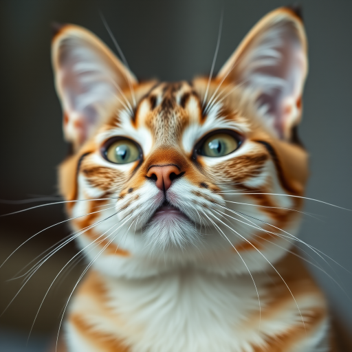 Generate a high-resolution image of a stylized cat, captured with a Canon EOS R5 camera, using a 50mm f/1.2 lens, at an aperture of f/2.8, ISO 100, with a shallow depth of field, soft lighting, and a close-up view to emphasize details.
