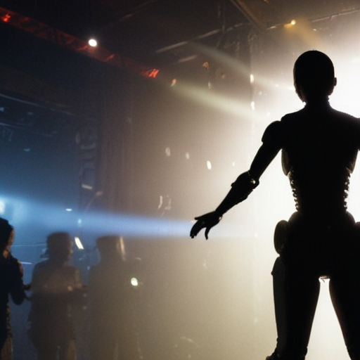 Sillouette of a robot dancing in a nightclub