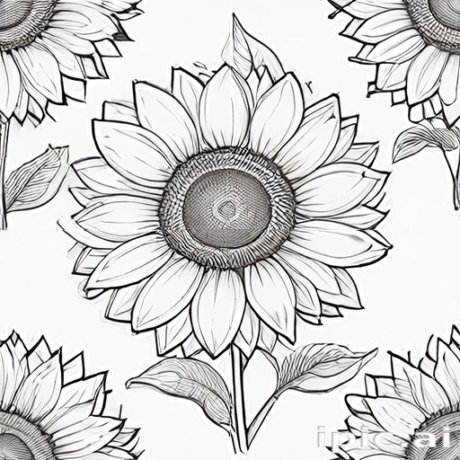 Intricate Black and White Illustration of Beautiful Sunflowers in Bloom