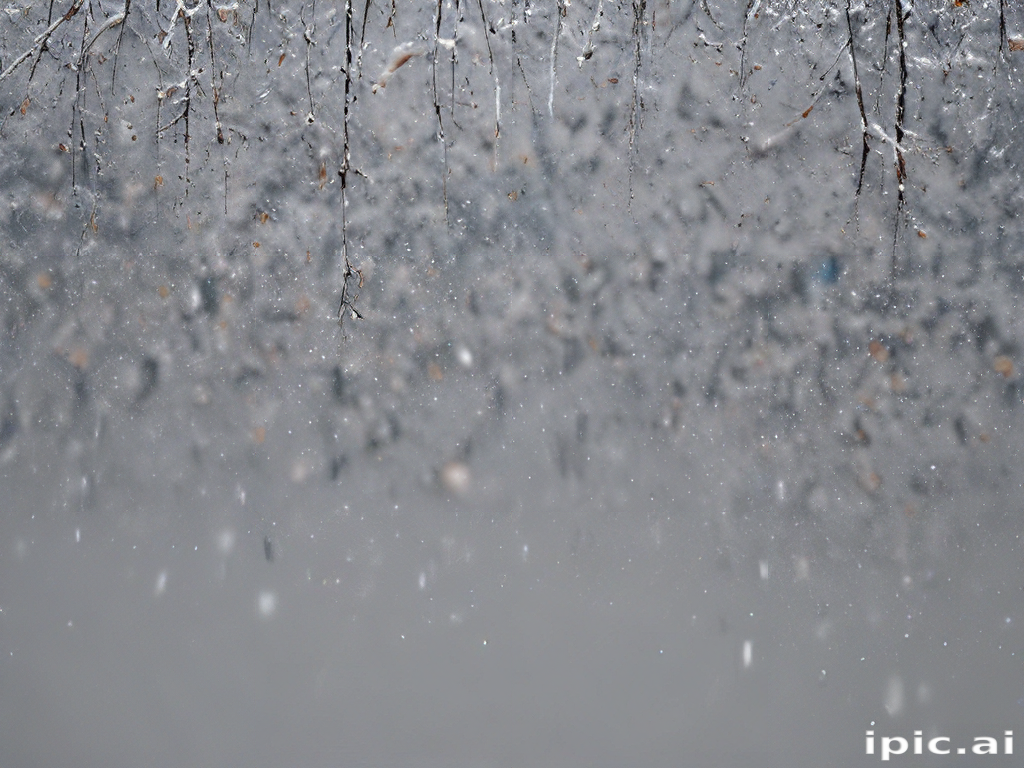 Snowflakes Gently Falling from Branches Against a Soft Gray Background