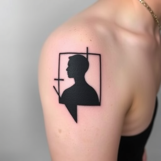 Minimalist blackwork "Shadow Silhouette" tattoo featuring bold geometric shapes and negative space, emphasizing clean lines and stark contrast for a modern and edgy look