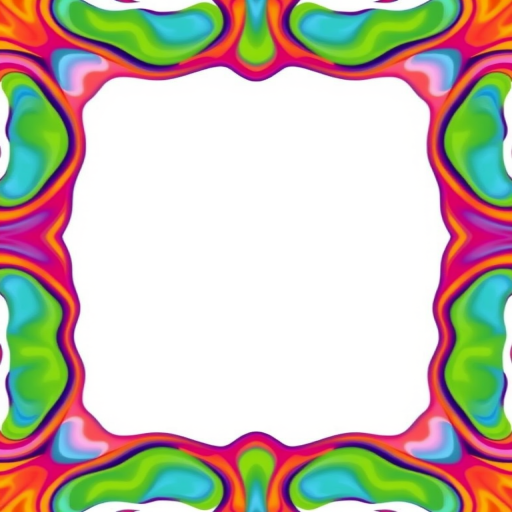 Create a vibrant and colorful border with wavy edges around a blank center, use a 50mm lens, f/2.8 aperture, ISO 100, natural lighting, taken with a DSLR camera from a frontal view to enhance image quality.