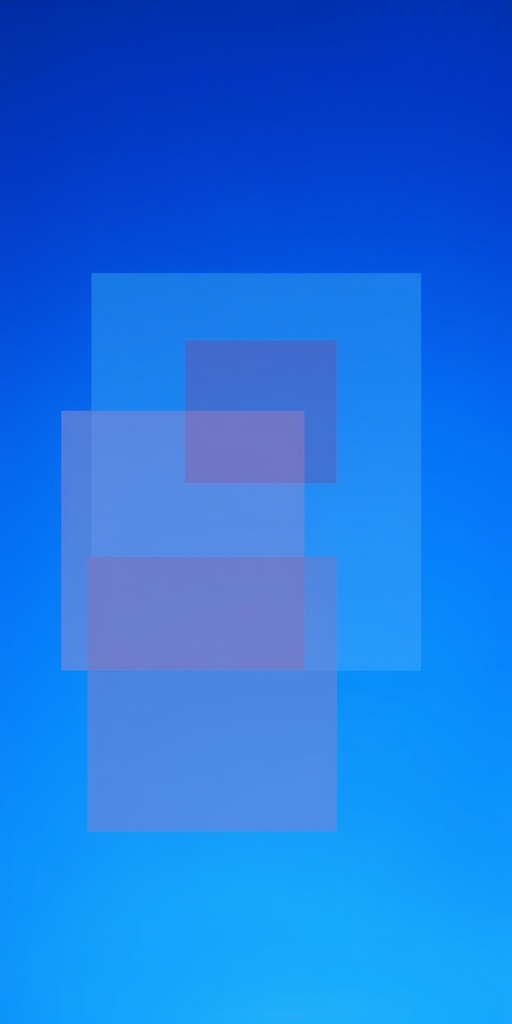 create an abstract design featuring overlapping transparent squares in varying sizes on a gradient blue background, with a shallow depth of field, taken with a Canon EOS R5, 50mm lens, f/1.8, ISO 100, and a shutter speed of 1/200s.