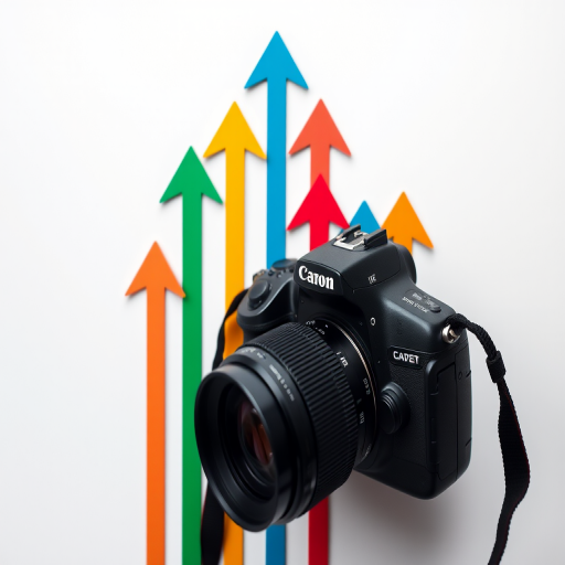 Create an image of colorful arrows ascending in various directions on a white background, using a DSLR camera with a 50mm lens, aperture set to f/1.8 for a shallow depth of field, ISO 100 for optimal clarity, and a soft diffused lighting setup to enhance colors and contrast.